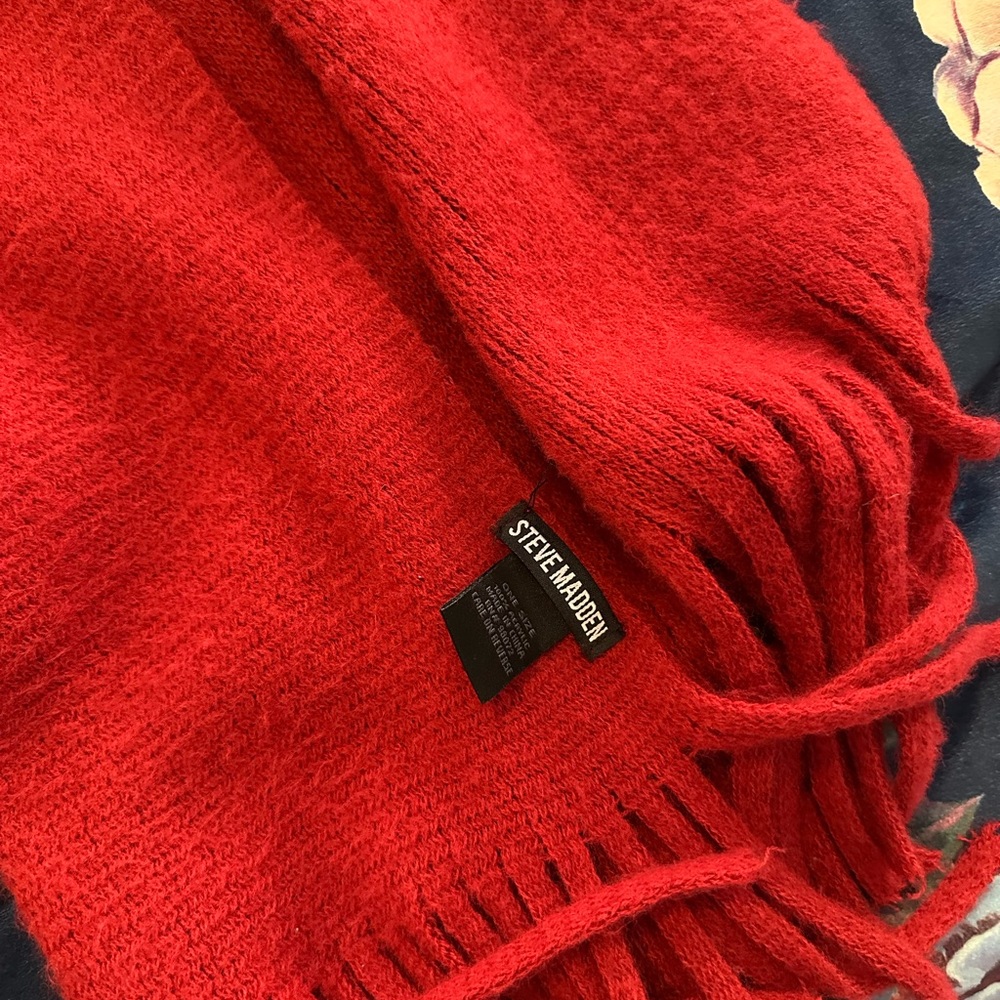 Steve Madden Bold Red Fringe Scarf